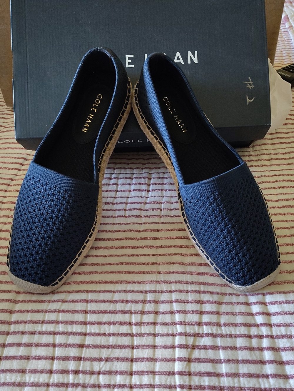 Cole Haan Navy Knit Espadrille Flats with Jute Trim